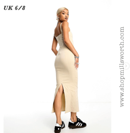 Bershka Scoop Neck Midaxi Dress in Ecru