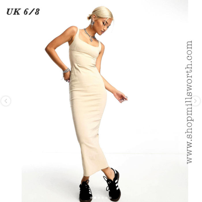 Bershka Scoop Neck Midaxi Dress in Ecru - Image 2