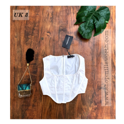 Prettylittlething White Stretch Woven Boned Corset Crop Top