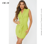 Prettylittlething Lime Linen Look Shoulder Pad Lace Up Sleeveless Bodycon Dress
