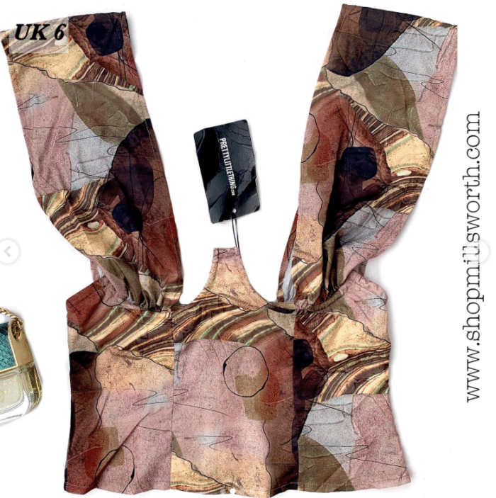 Prettylittlething Beige Woven Abstract Cross Over Zip Top - Image 3