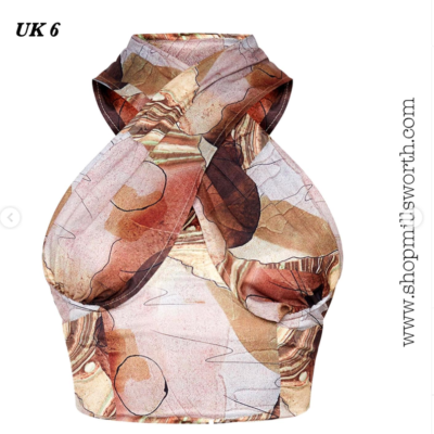 Prettylittlething Beige Woven Abstract Cross Over Zip Top