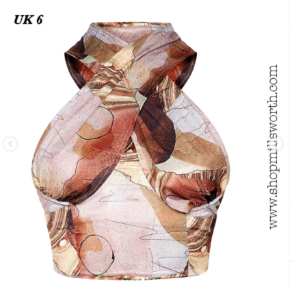 Prettylittlething Beige Woven Abstract Cross Over Zip Top