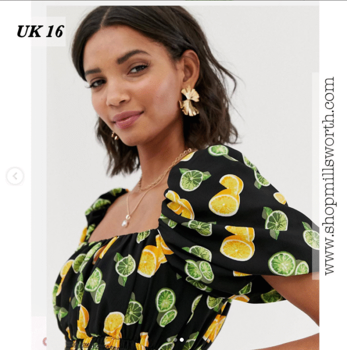 ASOS DESIGN off shoulder mini dress with shirring in lemon and lime print - Image 4