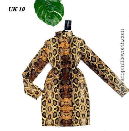 Prettylittlething Natural Snake High Neck Bodycon Dress
