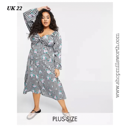 Simply Be Gingham Floral With Front Knot Detail Dress