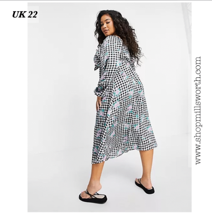 Simply Be Gingham Floral With Front Knot Detail Dress - Image 2
