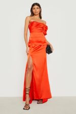 Boohoo Occasion Puff Sleeve Satin One Shoulder Maxi Dress - Image 4