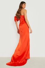 Boohoo Occasion Puff Sleeve Satin One Shoulder Maxi Dress - Image 2