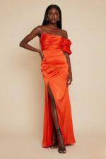 Boohoo Occasion Puff Sleeve Satin One Shoulder Maxi Dress - Image 2
