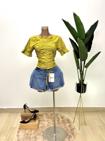 Chartreuse Green Ruched Top
