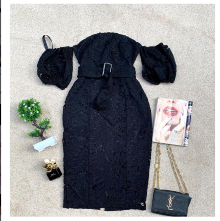 Boohoo Lace Off The Shoulder Belted Midi Dress