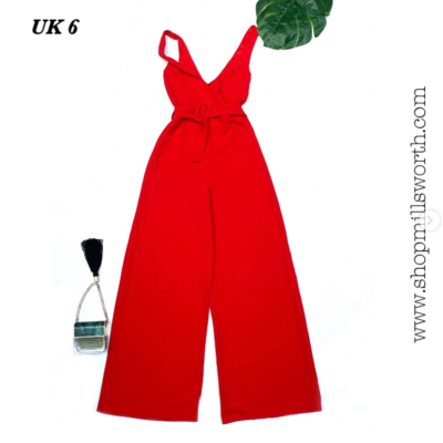 New Look Red Wide Leg Belted Jumpsuit