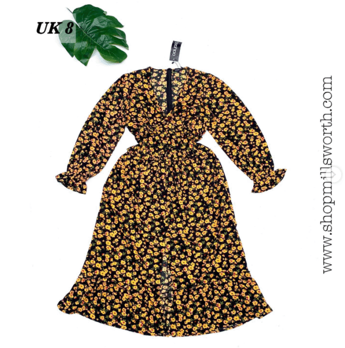 Boohoo Split Front Ruffle Detail Floral Smock Dress - Image 1