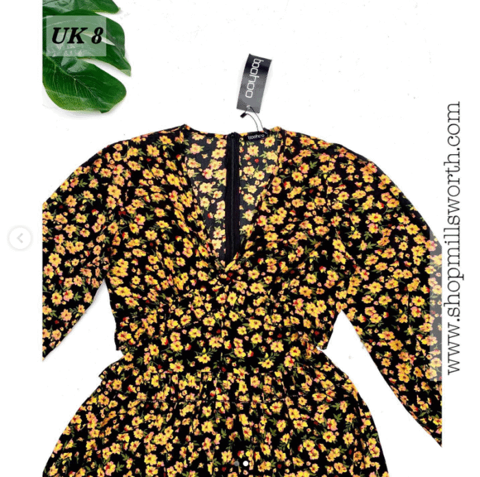 Boohoo Split Front Ruffle Detail Floral Smock Dress - Image 2