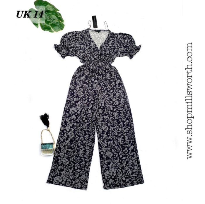 BLUE VANILLA Wrap Front Shirring Waist Jumpsuit - Charcoal - Image 1