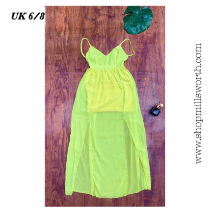 Lemon Green Double Front Slit Dress