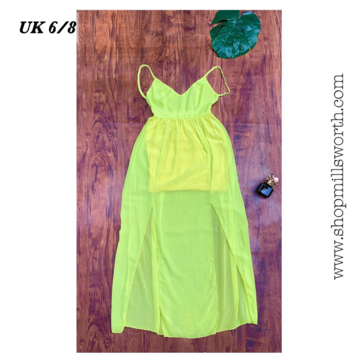 Lemon Green Double Front Slit Dress - Image 1