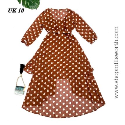 White Polka Dotted Brown Wrap Dress