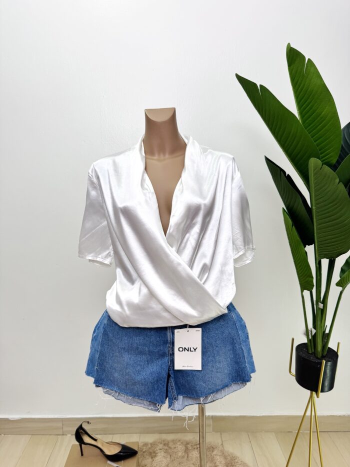 Shein White Satin Wrap Top - Image 2