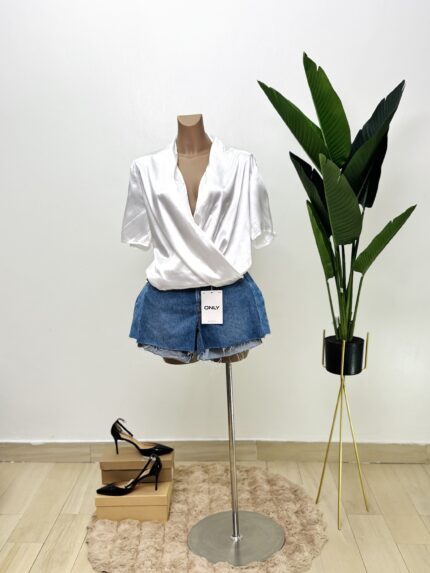 Shein White Satin Wrap Top