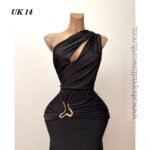 Black Hollow Asymmetric Neck Metal Detailed Bodycon Dress - Image 2