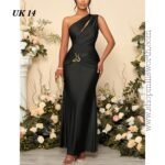 Black Hollow Asymmetric Neck Metal Detailed Bodycon Dress - Image 3
