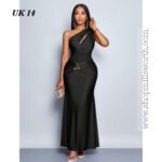 Black Hollow Asymmetric Neck Metal Detailed Bodycon Dress - Image 5