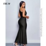 Black Hollow Asymmetric Neck Metal Detailed Bodycon Dress - Image 4