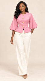 Gold Buttoned Detail Puff Sleeve Top - Image 3