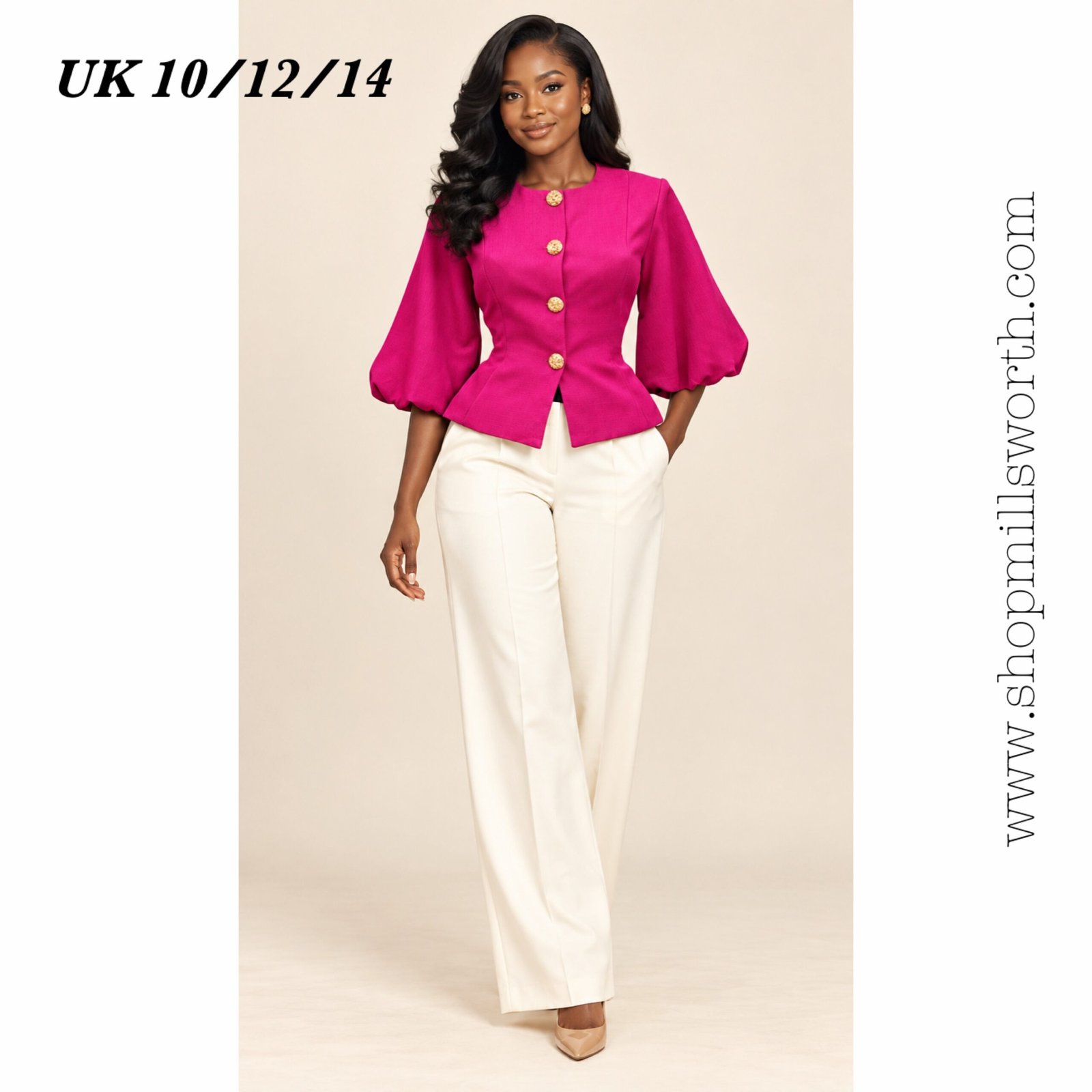 img_0502 Gold Buttoned Detail Puff Sleeve Top - Image 1