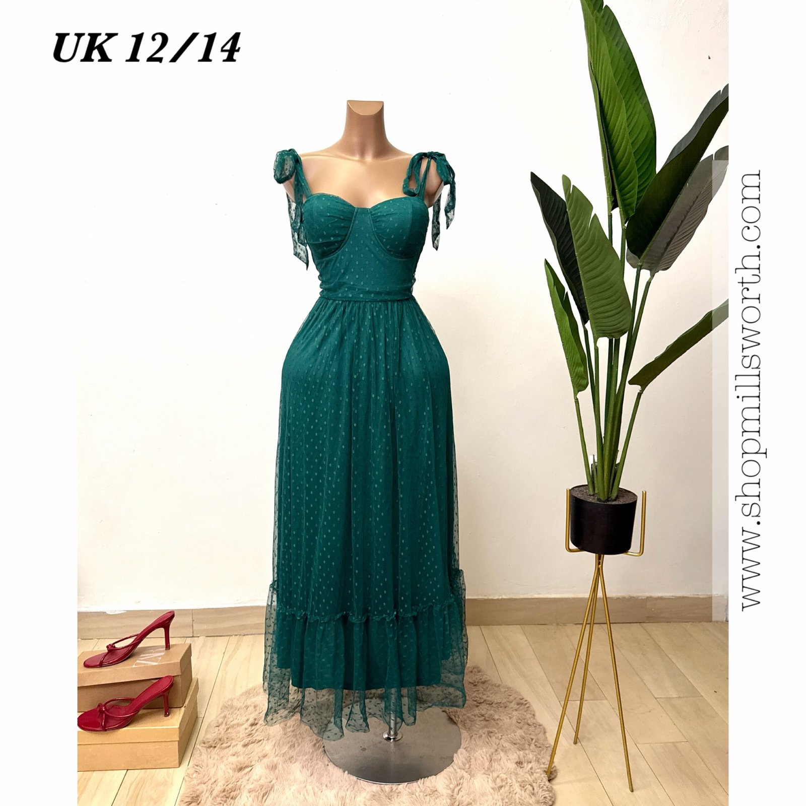 created-by-photogrid-194 Shein Tie Shoulder Ruffle Hem Mesh Overlay Dress - Image 1