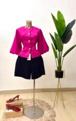 Gold Buttoned Detail Puff Sleeve Top - Image 5