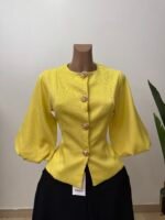 Gold Buttoned Detail Puff Sleeve Top - Image 9