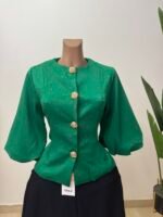Gold Buttoned Detail Puff Sleeve Top - Image 8