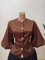 Gold Buttoned Detail Puff Sleeve Top - Image 6
